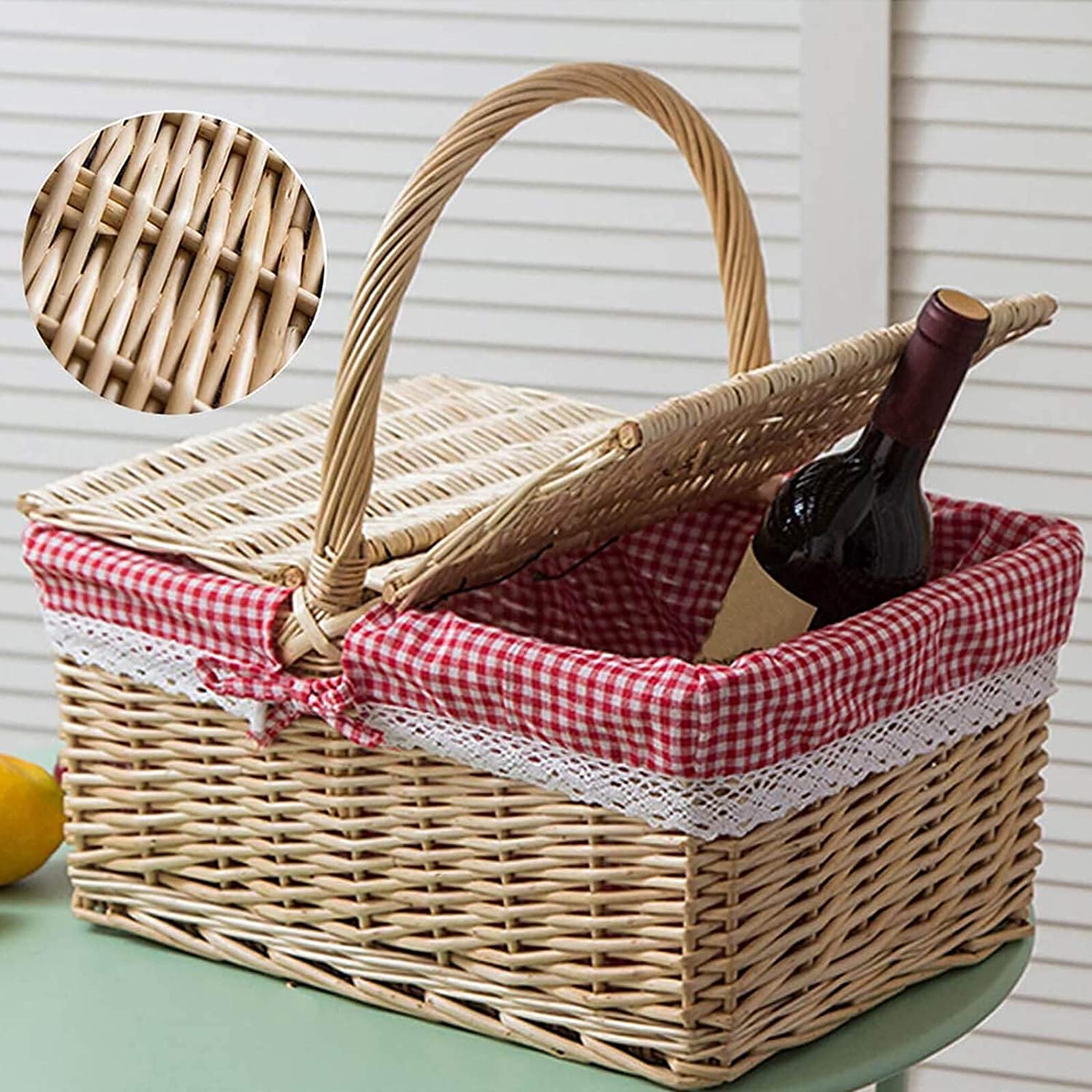 2 Cestini Da Picnic In Vimini FUNSUEI - Con Fodera, 33x23x12 Cm, Per Conservazione E Decorazione