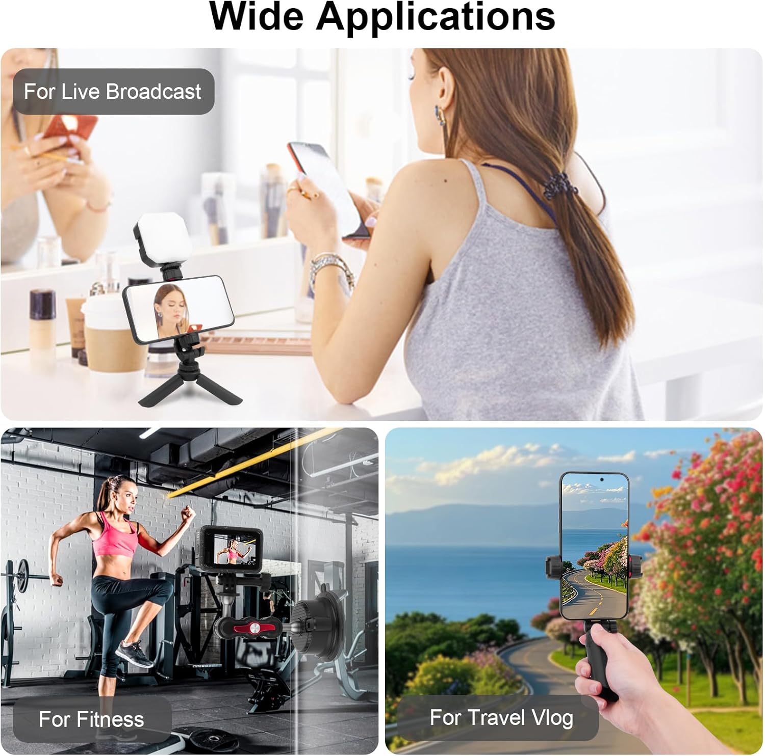 Versatile Camera Suction Cup Mount Kits with Mini Tripod& Phone Holder&Tripod Mount Adapter-360°Rotating &1/4" Screw/Dual Cold Shoe Compatible with 13/12/X4/X3 Action Camera/Cellphone,JC020