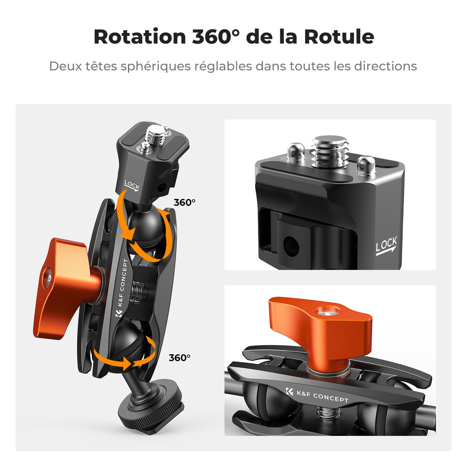 K&F CONCEPT Bras Magique avec Cold Shoe, Support pour Moniteur Cold Shoe et Vis 1/4", Rotatif Double Ballhead, pour Microphone, Surveiller Lumière LED