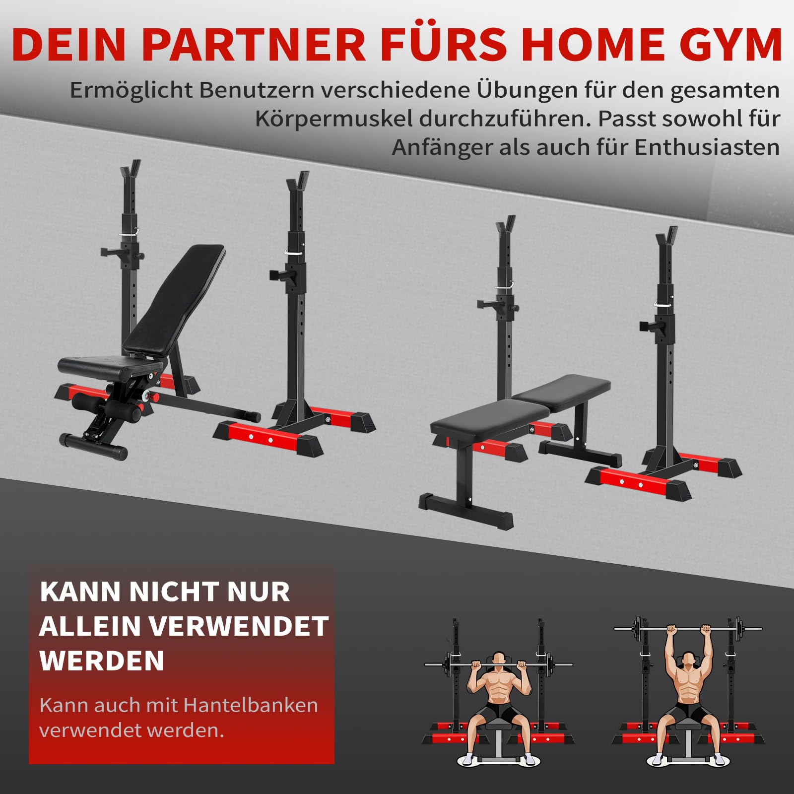 ISE Squat Rack Hantelständer mit 6 Höhenverstellbar Langhantelständer, Langhantelablage 2 Einzelnen Ständern,Max. bis 200KG, Kniebeugenständer, Langhantel Ständer für Sportstudio Zuhause