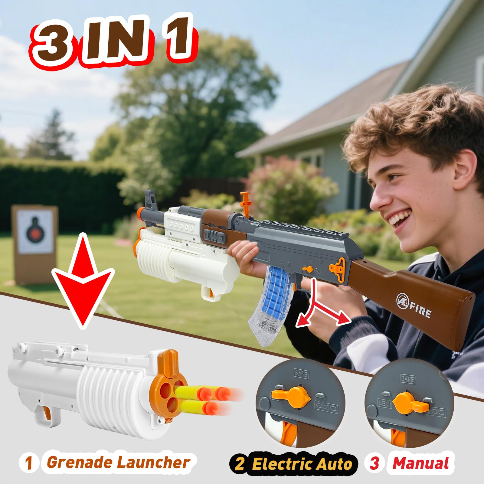 Spielzeug Pistole, Granate, Elektrische, Spielzeug Waffen, AK Toy Gun | Granate und 2 Modi Elektrischer/Manueller, Blaster Pistolen Blaster Gun AK Electric Toy Guns, Spielzeug für Erwachsene Kinder