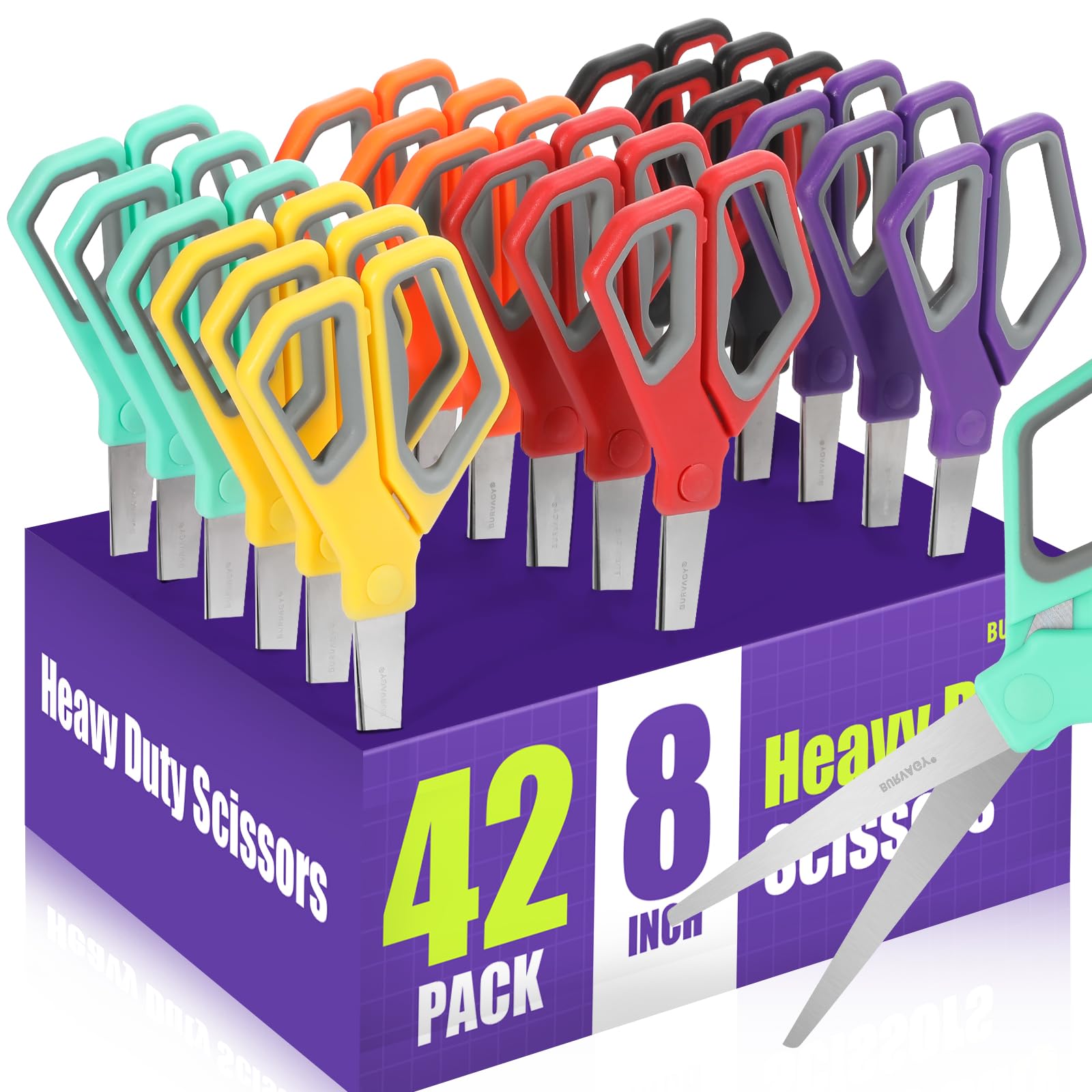 BURVAGY 42Pack 8" Scissors All Purpose, Heavy Duty Scissors with Ultra Sharp Blades Comfort Grip Handles - For Office Home School Sewing Fabric Crafts