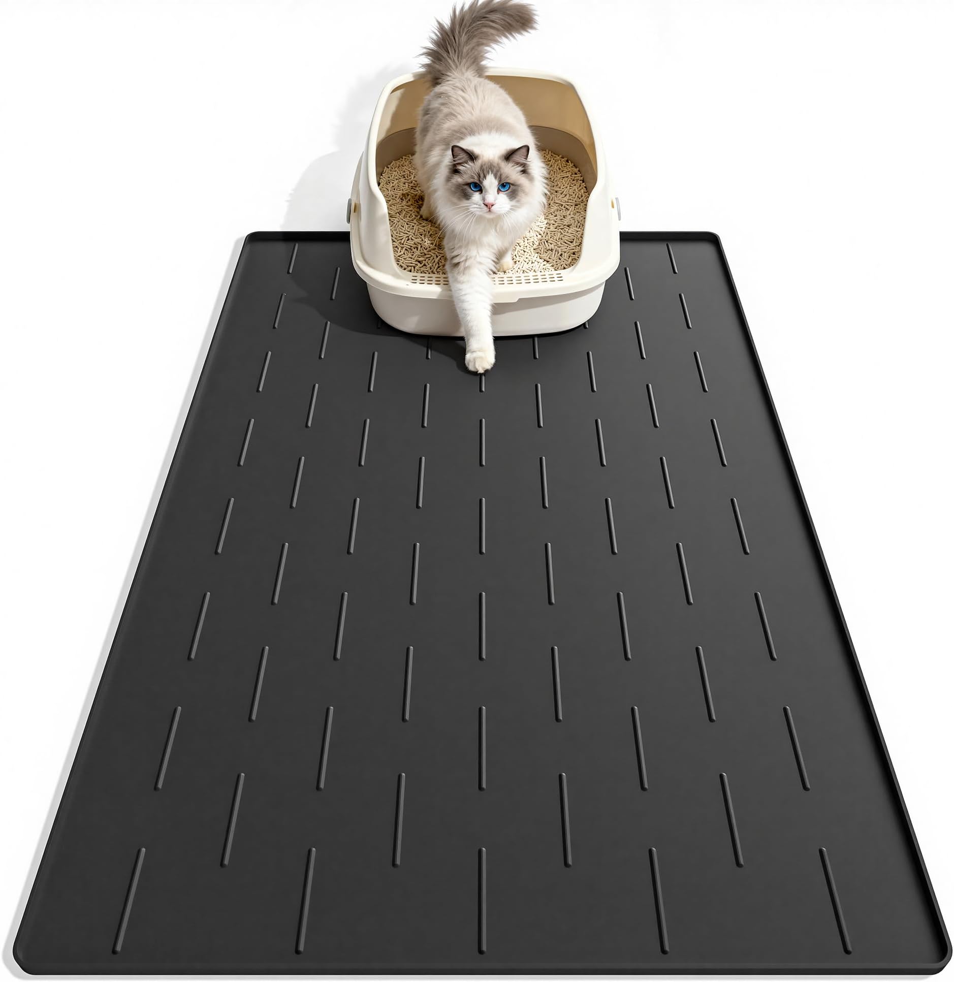 Pieviev Silicone Cat Litter Mat, Traps Litter & Easy to Clean, 34'' x 22''