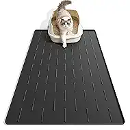 Pieviev Silicone Cat Litter Trapping Mat, 34''x22'' Large Cat Litter Mat, Easy to Clean & Soft on Kitty Paws, Waterproof Kitty Litter Pads for Indoor Cats, Black