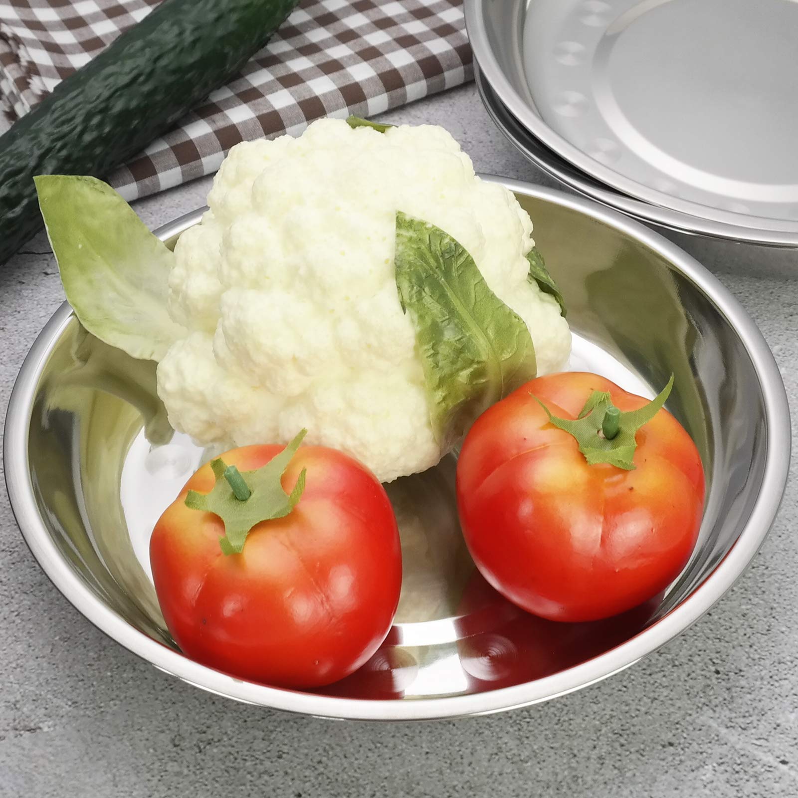 Set di 4 piatti piani rotondi in acciaio inox 304, piatti da portata e da pranzo, adatti per uso domestico e cucina