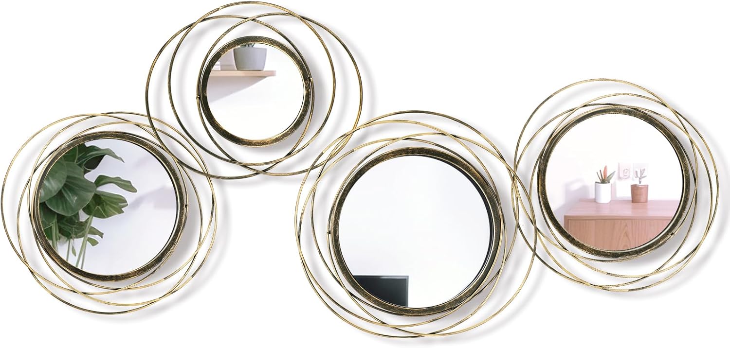 Hicarer 4 Pcs Decorative Wall Mirror Round Modern Circle Mounted Mirror Metal Wall Art Decor for Bedroom Living Room Entryway Dining Room Hallway (Bronze)