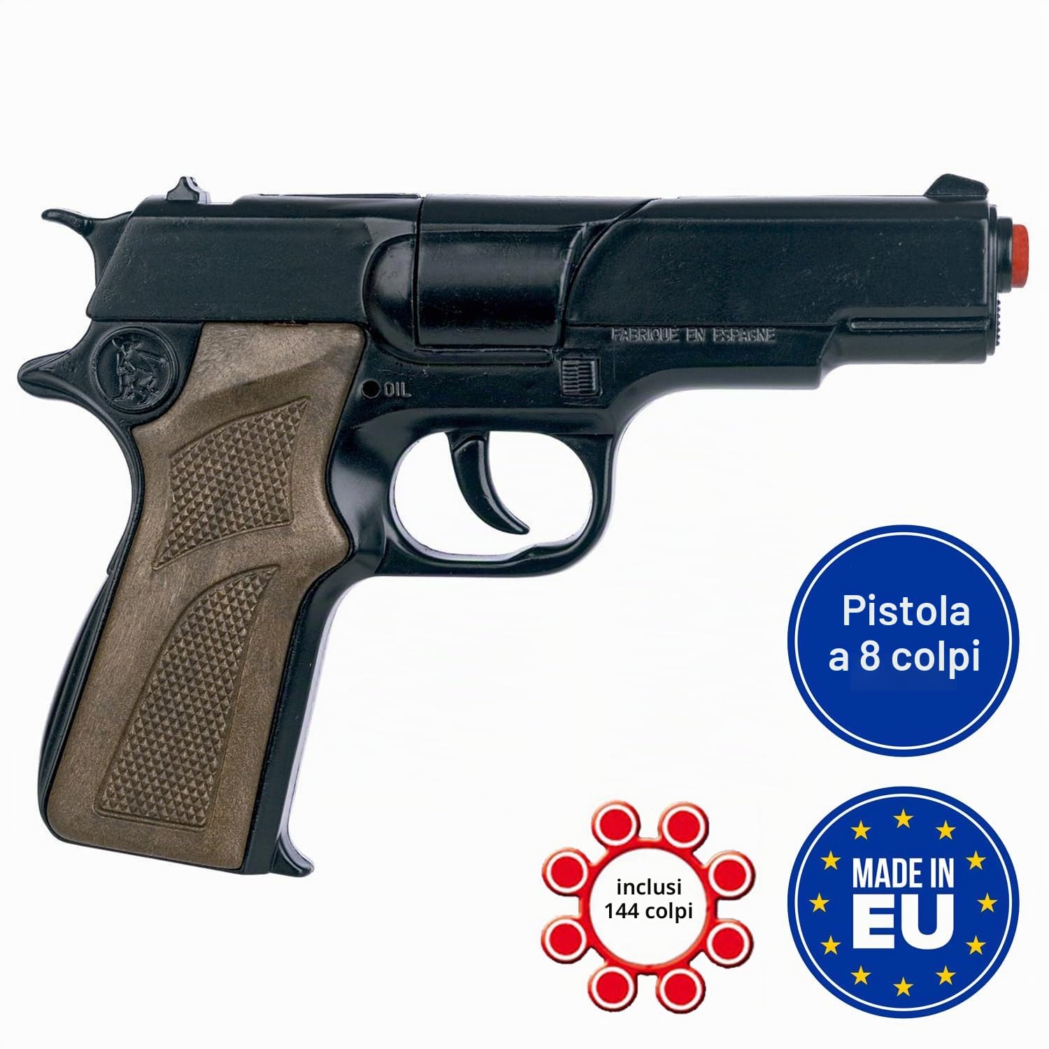 Pistola, revolver e fucile di alta qualità con 144 colpi di munizioni, accessori per costumi da poliziotto e cowboy per bambini e adulti (Pistola da poliziotto)