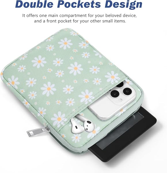 Dadanism 6-7 Inch Universal Padded Sleeve for 7" Colorsoft Signature Edition eReader 2024 and 6" eReader Book, Protective Sleeve Pouch Bag Carrying Case for Kobo E-Reader, LightGreen - 4