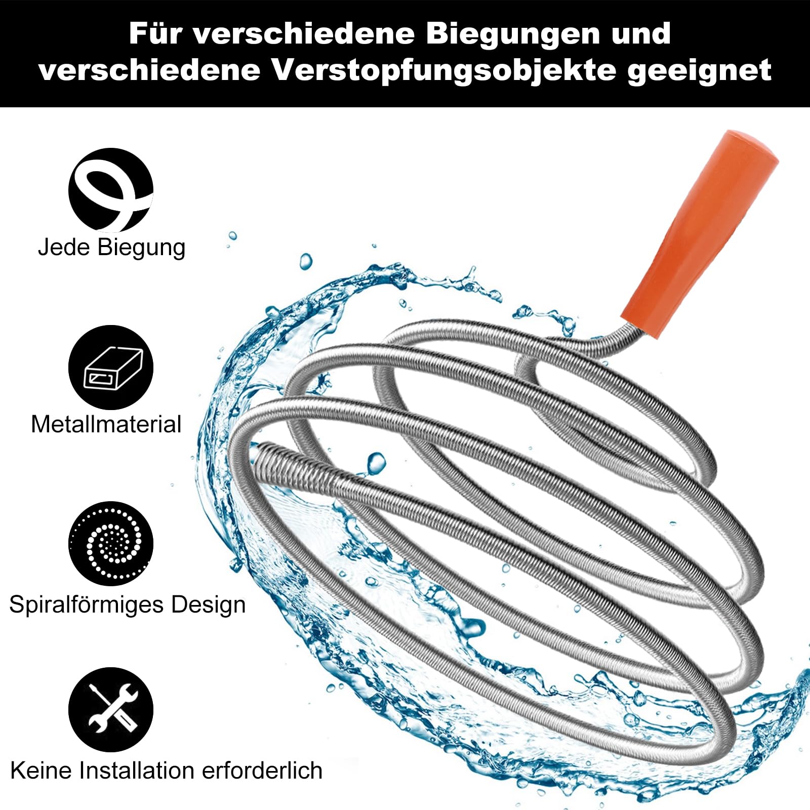 Sonda Sturatubi 5m X 6mm - Molla Per Pulizia Scarichi, Ideale Per Lavandini, Docce E Bagni - Foto 9