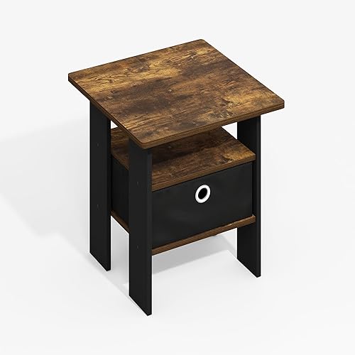 Miniatura 5 de Furinno Mesa auxiliar moderna, mesa auxiliar cuadrada con compartimento de almacenamiento, mesita de noche, mesita de noche con estante de