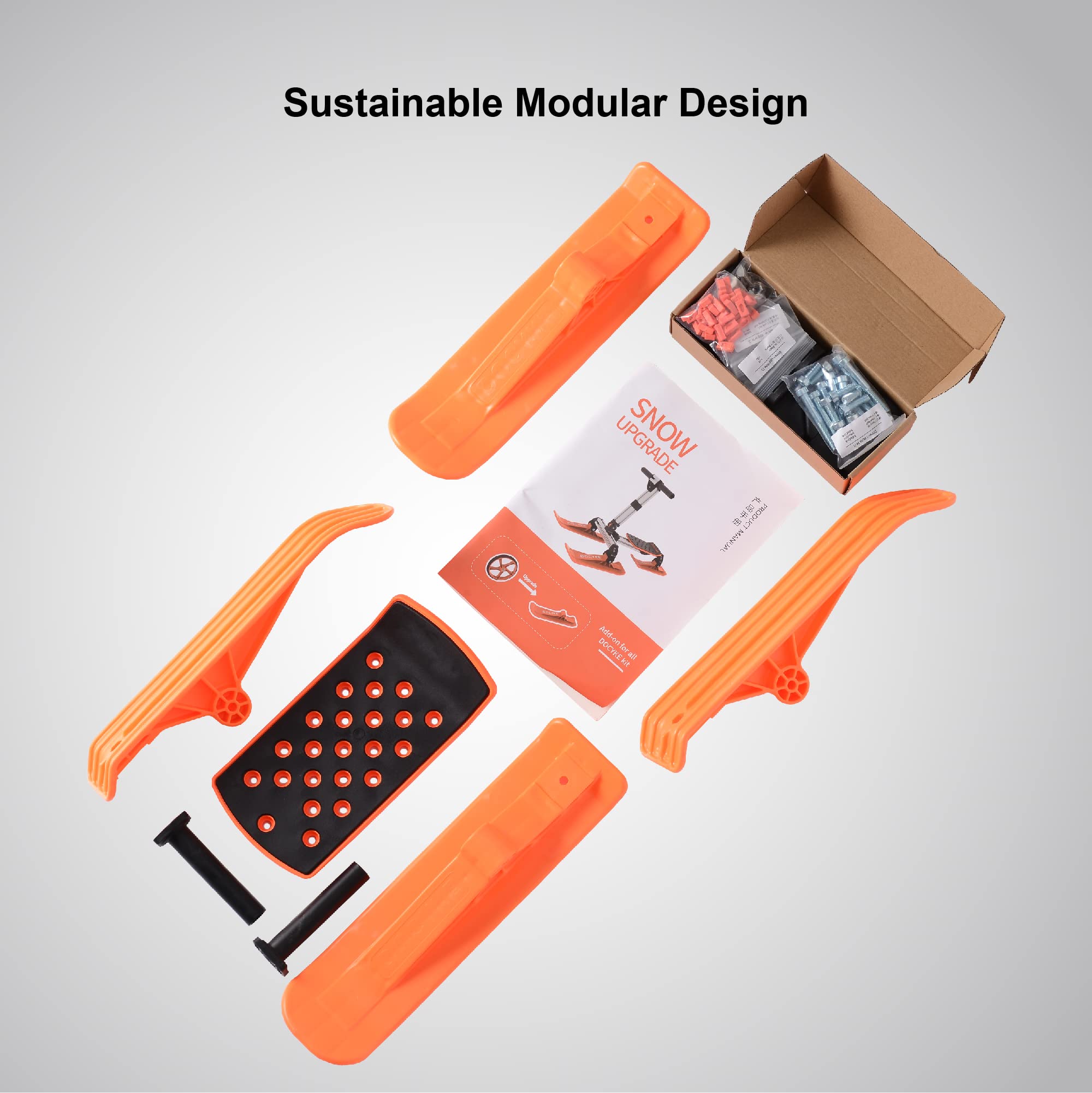 Ski Add-on Accessories Package Snow Upgrade Package Matched with S-kit/M-kit/L-kit/Go-Kart, Polymer Ski Material Supplied with 4 Orange Snowboard Accessories