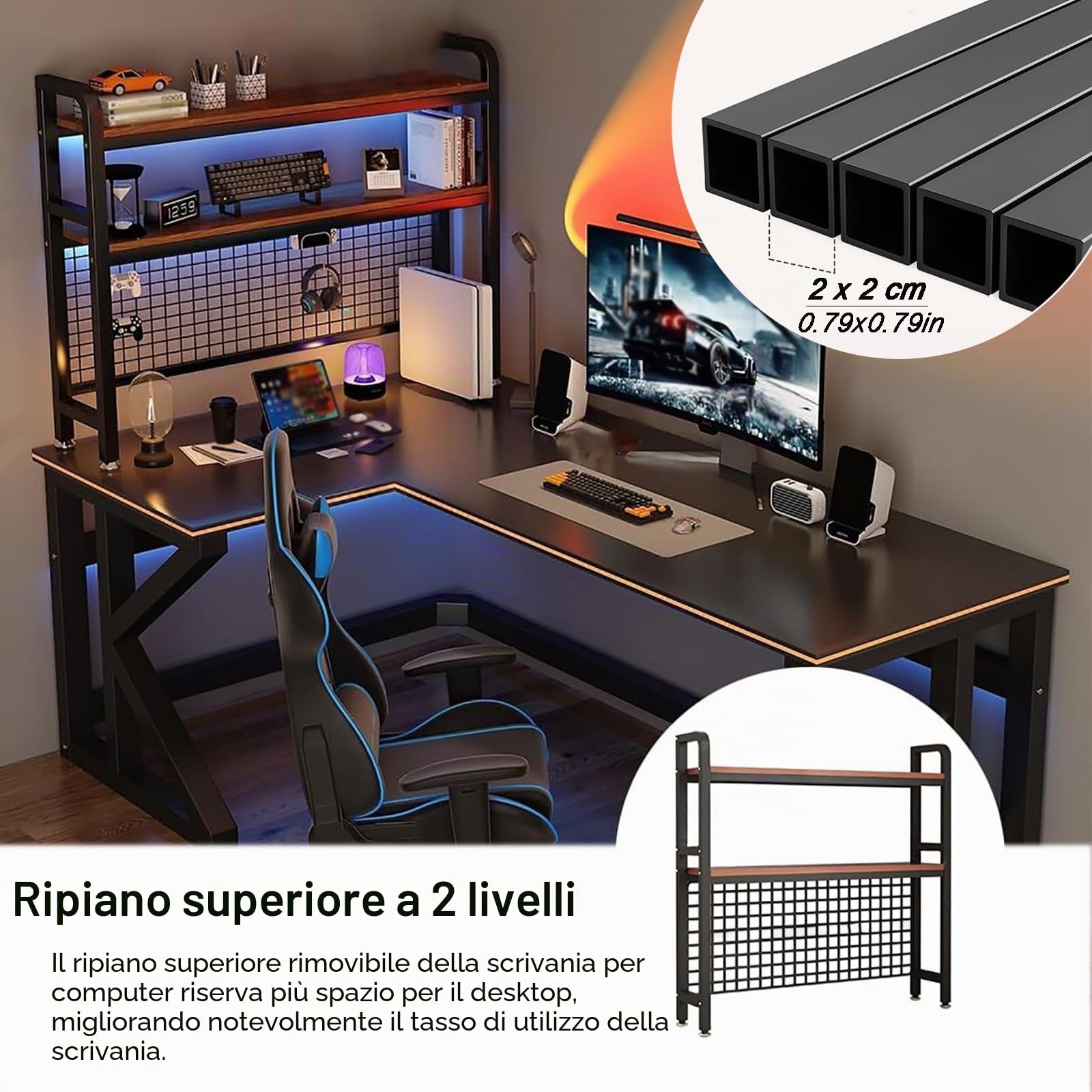 Libreria da scrivania a 3 ripiani, libreria multiuso in metallo da appoggio, scaffale da scrivania, scaffale per organizzare gli oggetti da ufficio, mensole da scrivania (A, 115cm)