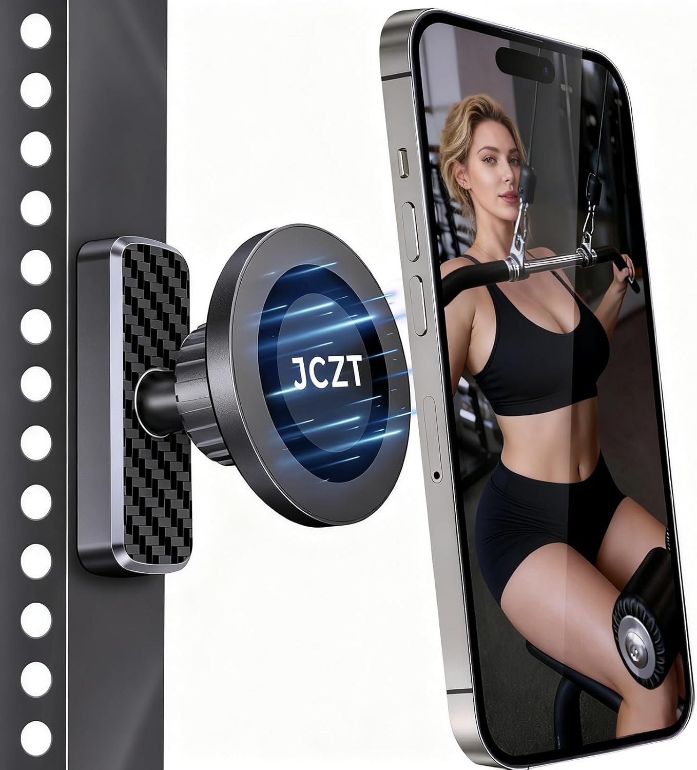 Magnetic Phone Holder for Gym, Attach to Metal Surfaces, Gym Magnetic Phone Holder Compatible with MagSafe iPhone 12-16 Series, Ideal Gym Essentials for Workouts Recording Black