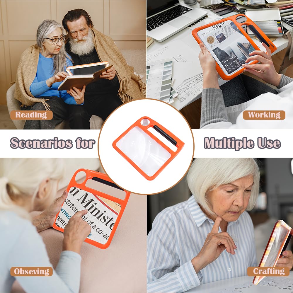 Lente d'ingrandimento 5X 10X a pagina intera per lettura, ricaricabile con 48 luci LED regolabili e 3 modalità di illuminazione, comoda impugnatura e lente d'ingrandimento leggera per anziani