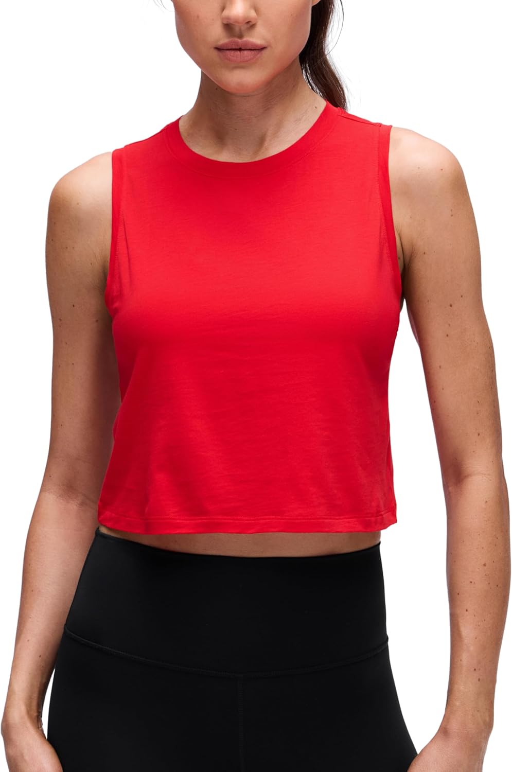 CRZ YOGA Pima Cotton Crop Crewneck Tank Tops for Women - Workout Sport Athletic Casual Yoga Soft Comfort Sleeveless Shirt