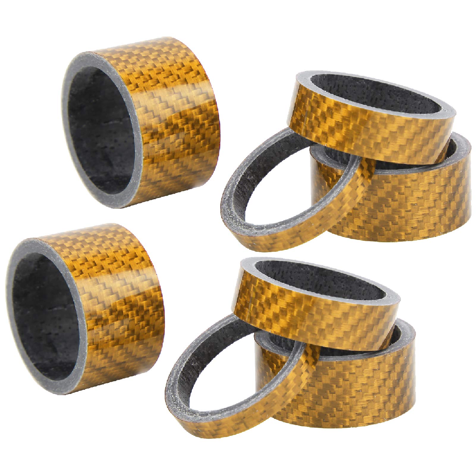 Carbon Fiber Headset Spacer Set, Gold High-Strength Corrosion-Resistant 5/10/15/20mm Bike Spacer for Road Mountain Cycling Smooth Handling, Lightweight