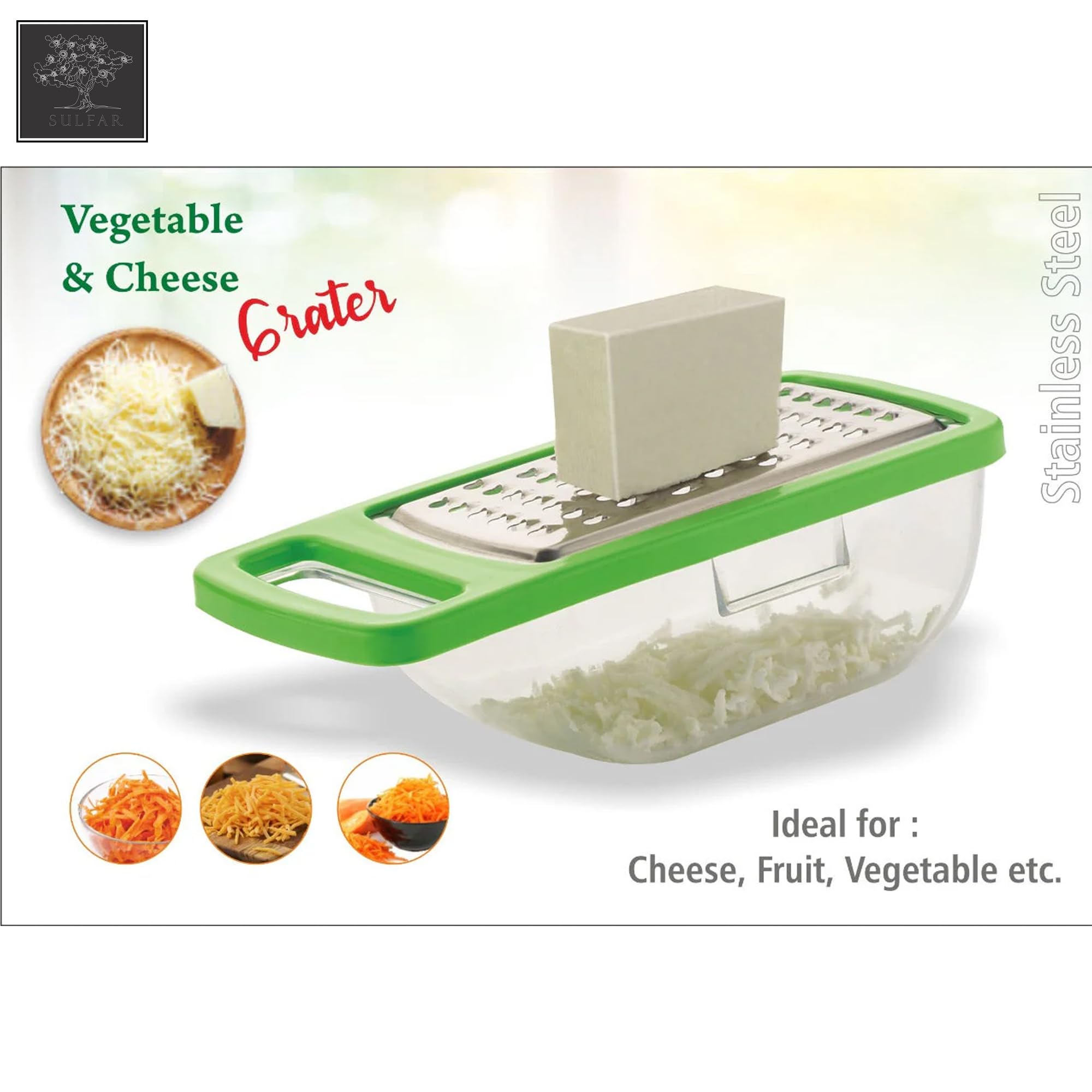 Sulfar Combo of Cheese Grater, 2 in 1 Egg Cutter, Stainless Steel Apple Cutter