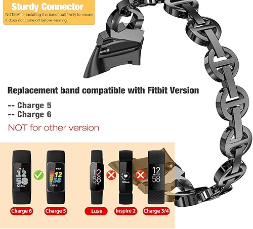 Miniatura 2 de Abanen Bandas de aleación de cristal para Fitbit Charge 6Charge 5, bandas brillantes ajustables para mujer, pulseras ligeras talladas huecas para