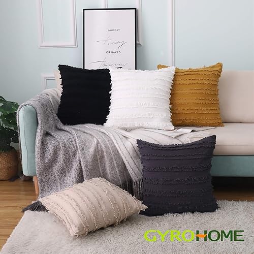 Miniatura 5 de GYROHOME Paquete de 2 fundas de almohada blancas bohemias, fundas de cojín decorativas de jacquard con diseño de borlas, fundas de cojín modernas