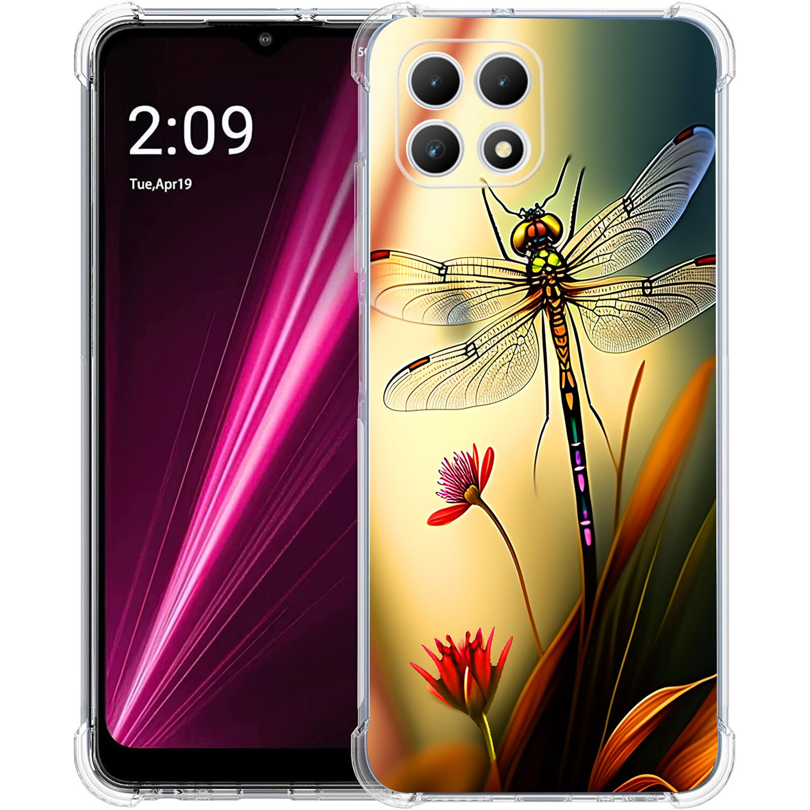 Beaucov Case for Revvl 7 5G,Colorful Dragonfly Drop Protection Shockproof Case TPU Full Body Protective Scratch-Resistant Cover for T-Mobile Revvl 7