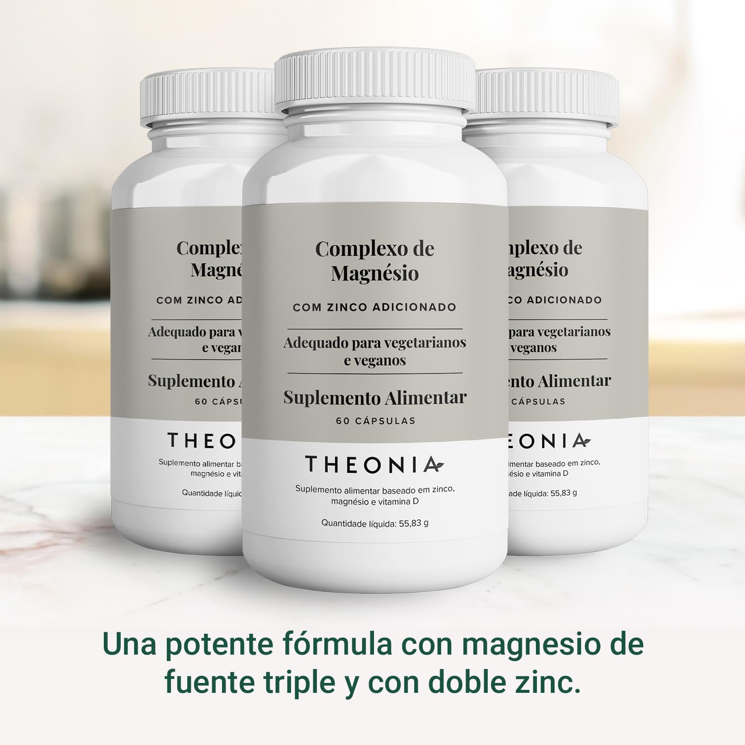 Complejo de magnesio Theonia de alta concentración - Salud muscular y ósea, función nerviosa y ayuda energética - 60 cápsulas, sin OMG, apto para vegetarianos