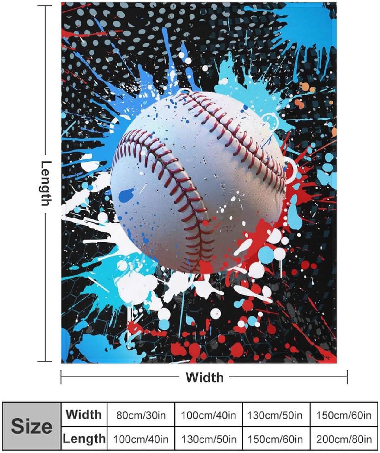 Baseball Throw Blanket - Soft Flannel Sports Blankets for Teens Adults Women Men Baseball Lovers - Warm Sportball Throw Blankets for All Season Lap, Chair, Sofa - 60"x50"