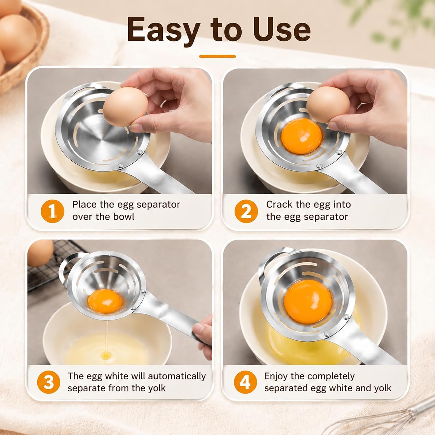 Egg Separator for Raw Eggs Stainless Steel Egg Yolk White Separator