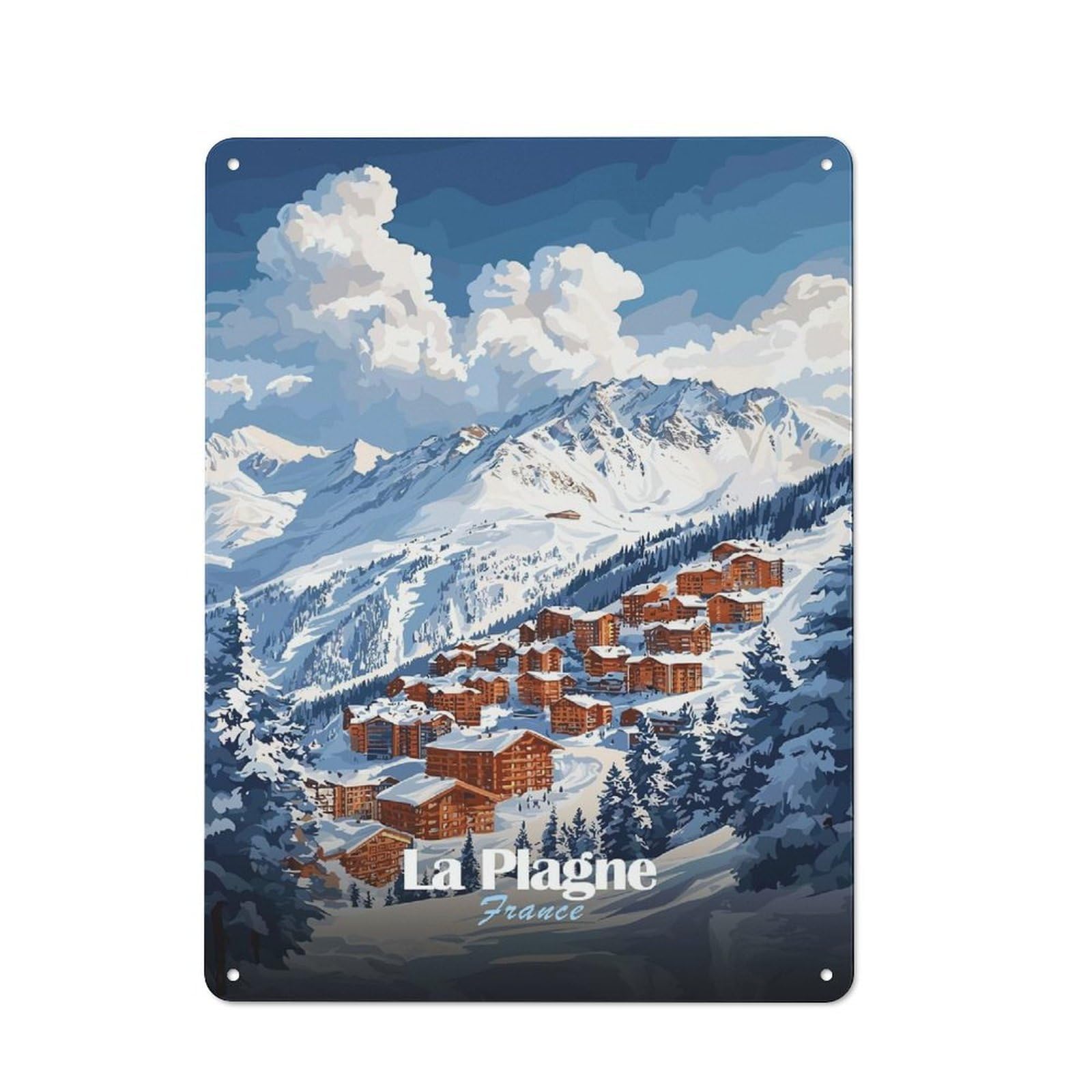 Junmoney Style-13 Tin Sign 40X30cm With La Plagne Ski Resort For Workshop Wall, Retro Decor, For Metal Sign Collectors, For Cafés, Pubs And Restaurants