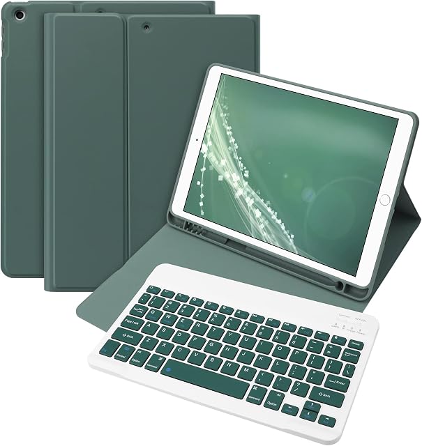 Bettdow Detachable Wireless Color Keyboard Case with Pencil Holder, Case with Keyboard for 10.2 Inch iPad 9th Generation 2021/8th Gen 2020/7th Gen 2019 Support Auto Sleep/Wake (Dark Green)