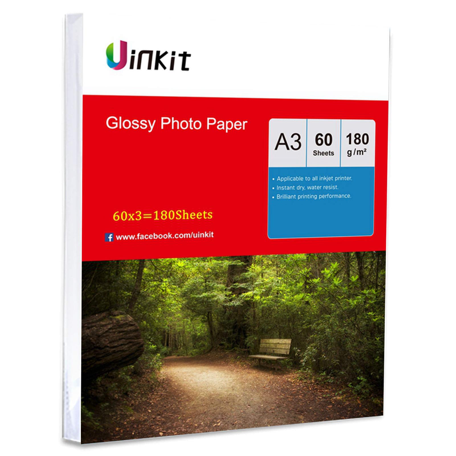 Papier fotograficzny A3 wysoki błyszczący 180 g/m2 – 180 arkuszy super biały papier atramentowy do druku atramentowego w wersji Uinkit