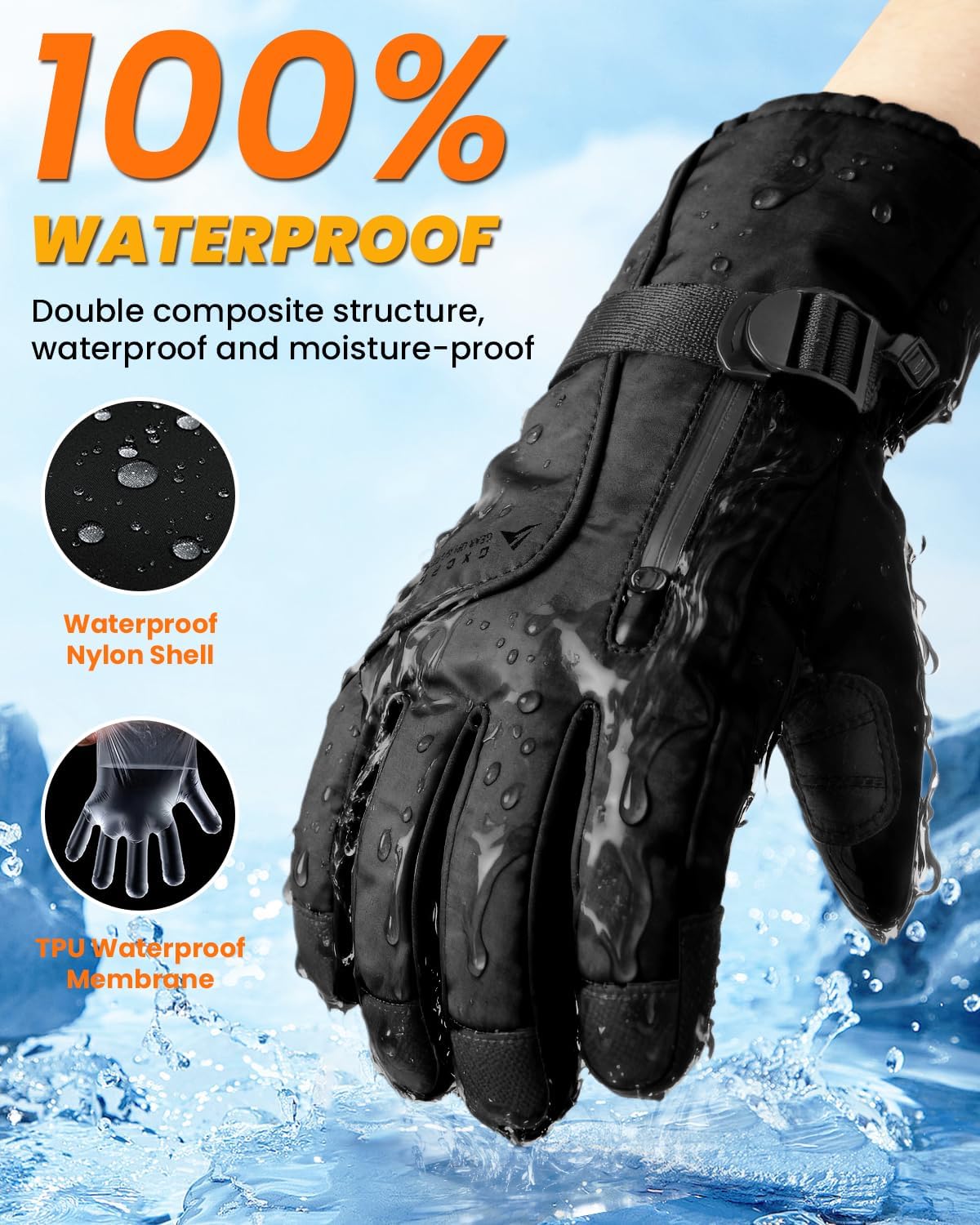 GXCROR Winter Gloves for Men & Women, Waterproof Touchscreen Ski Gloves with 3M Thinsulate -22°F Warmth, Windproof Cold Weather Gloves for Skiing, Cycling, Camping