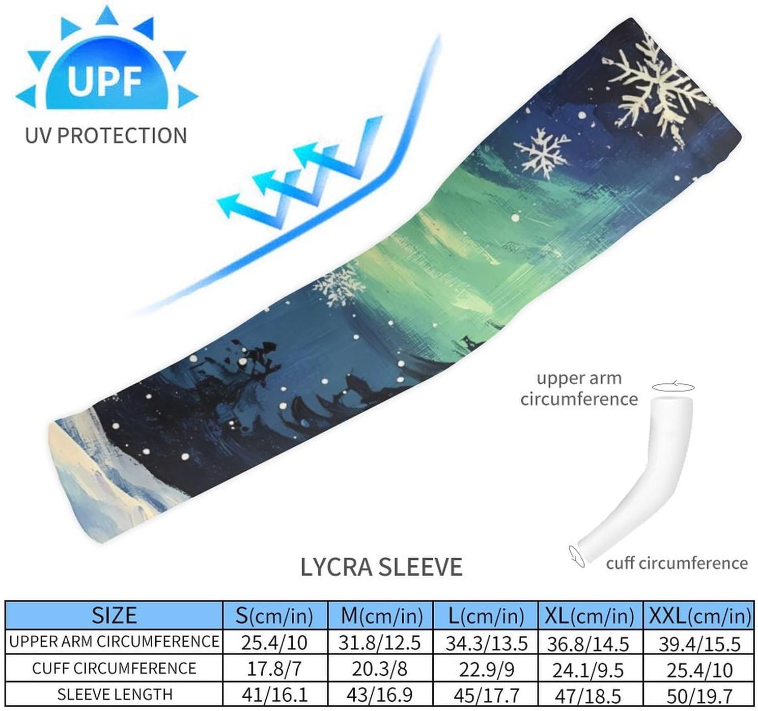 Northern Auroras Snowflakes Arm Sleeves Cooling Sun Protection Sports Compression for Golf Basketball