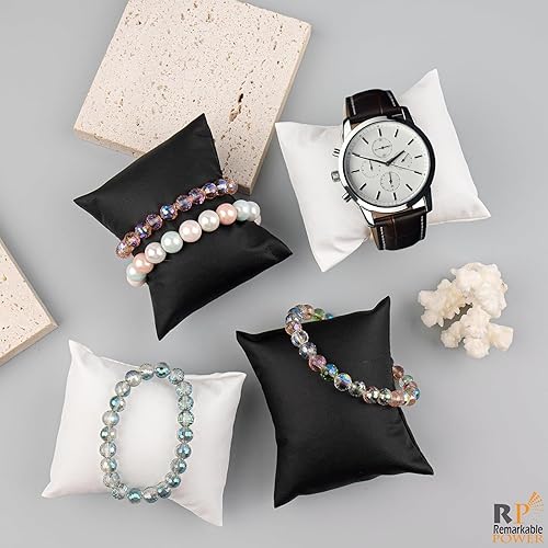 Vista 4 de RP Remarkable Power, Paquete de 10 almohadas de reloj de piel sintética negra y blanca para exhibición de joyas, pulsera para caja de regalo