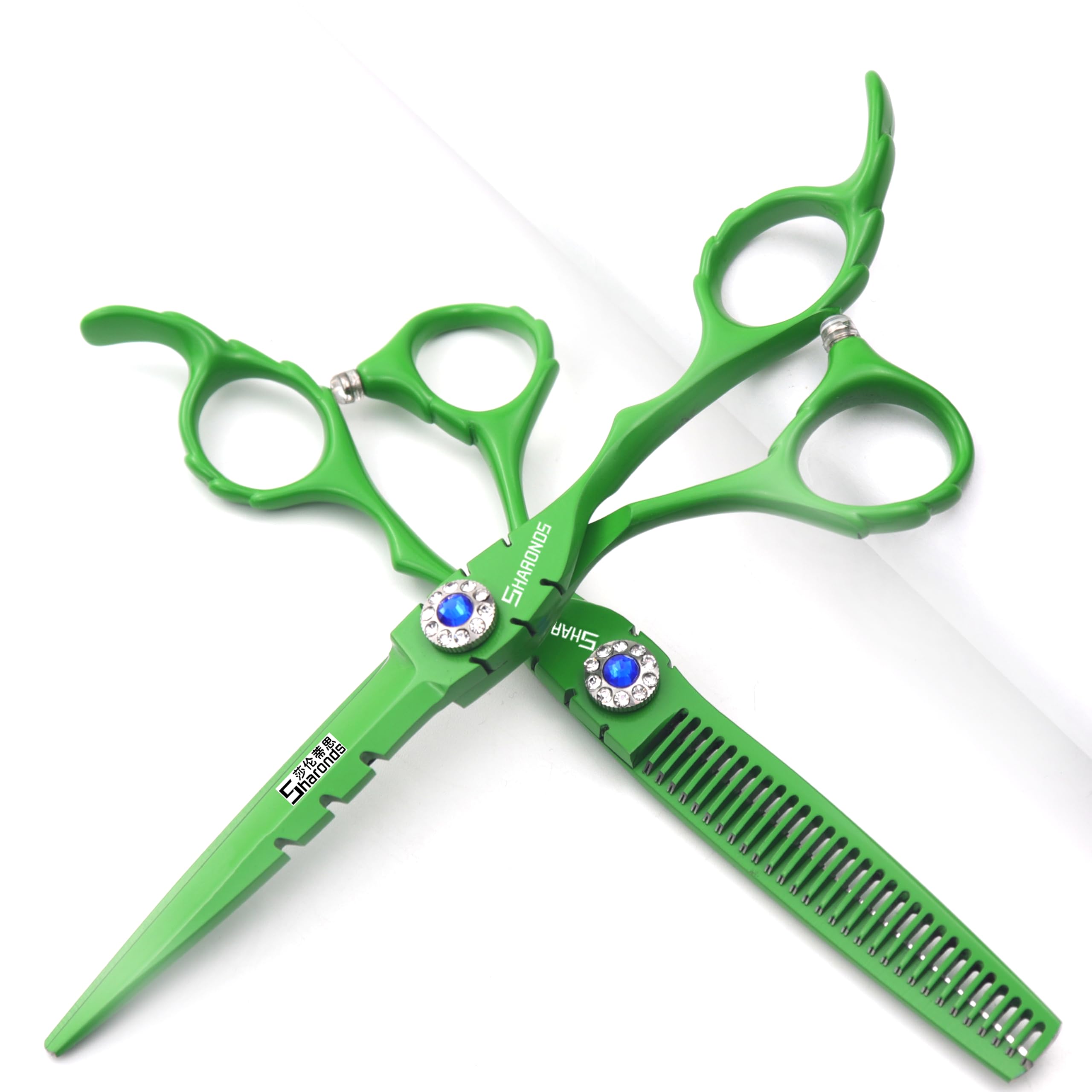 6" Green Scissors Hairdressing Scissors Hair Clipper Kids cabelereiro Teflon Scissors thinning Shears Haircut (2 pcs)
