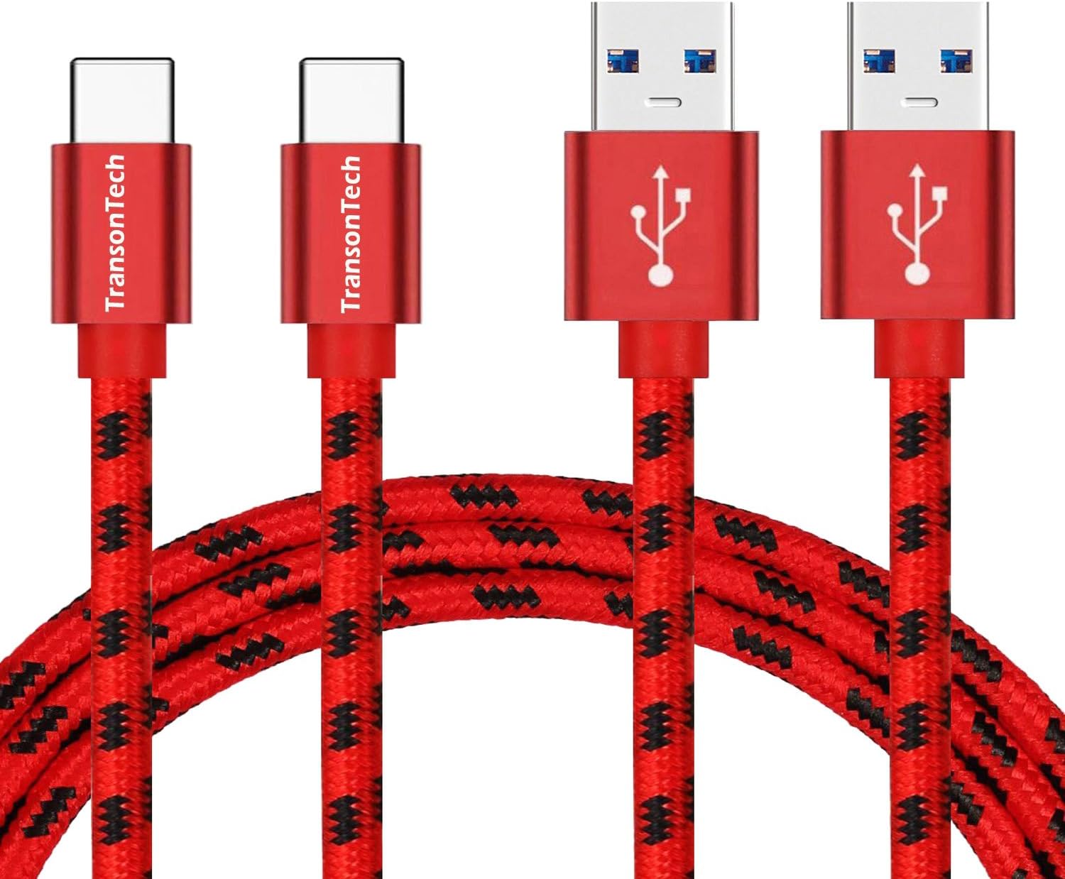 USB Type C Cable,Transontech USB C to USB 3.0 High-Speed Date Charging Cable (2Pack - 3.3ft/6.6ft) Nylon for Samsung Galaxy Note 8 S8 plus,Pixel XL,LG G6 V20,Nexus 6P, Nintendo Switch More - Red