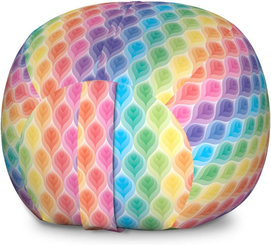 Ambesonne Geometric Storage Toy Bag Chair, Rainbow Colored Ornamental Vintage Floral Arrangement Leaf Pattern Retro Design, Stuffed Animal Organizer Washable Bag, Large Size, Blue Green