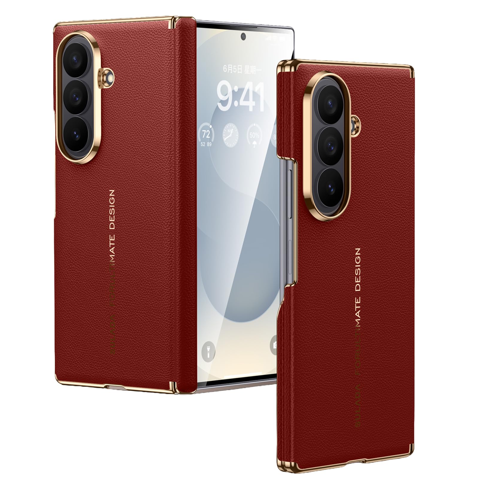 Custodia Magnetica For Samsung Galaxy Z Fold 8 Ultra, Con Copertura Protettiva For Obiettivo Con Cerniera Custodia In Vera Pelle Elettrolitica Di Lusso Da Lavoro(Red)