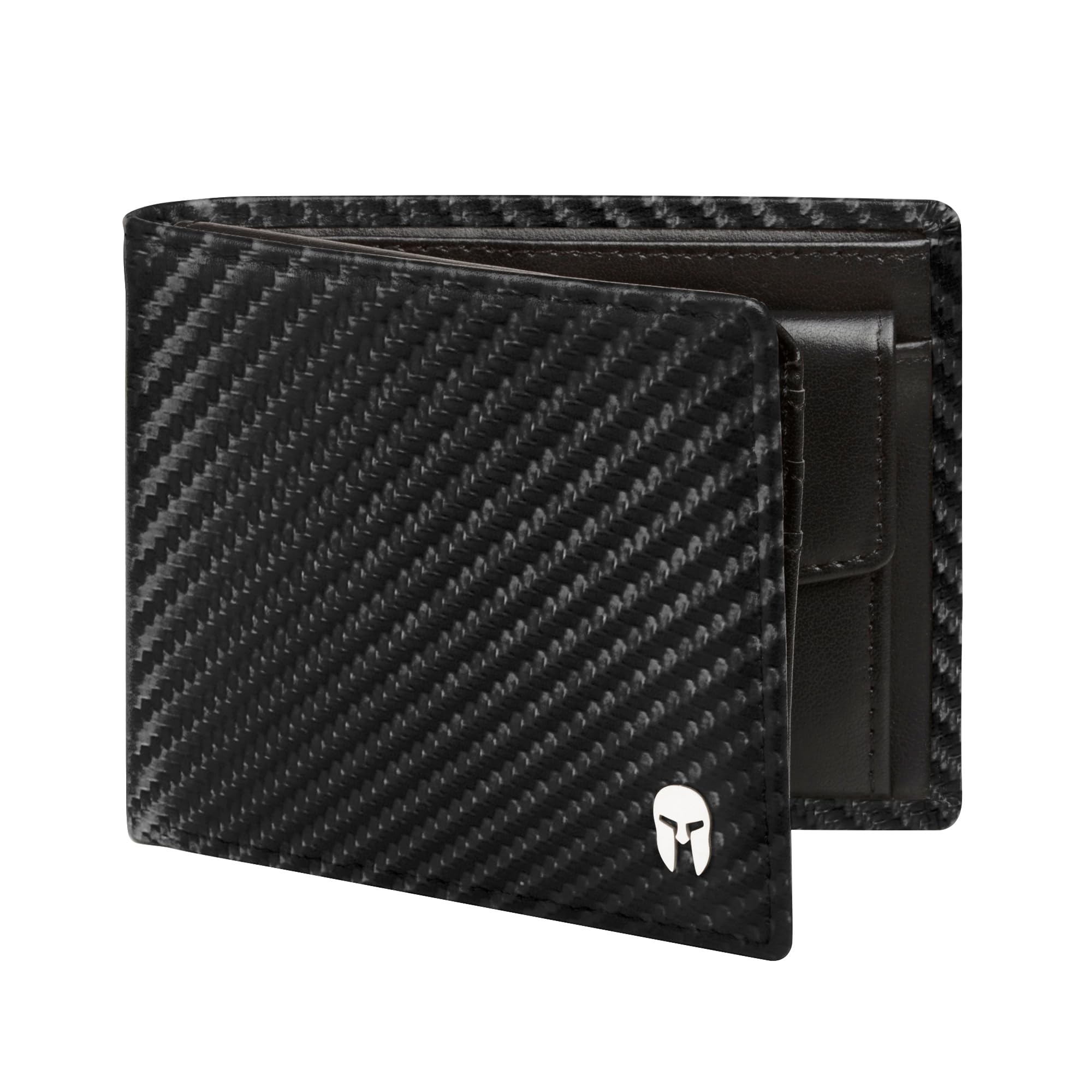SPARTANO Portafoglio Uomo con Protezione RFID, 11 Slot per Carte Credito, 1 Tasca Portamonete, 2 Scomparti Banconote, 3 Tasche interne - ZEUS (Carbonio)