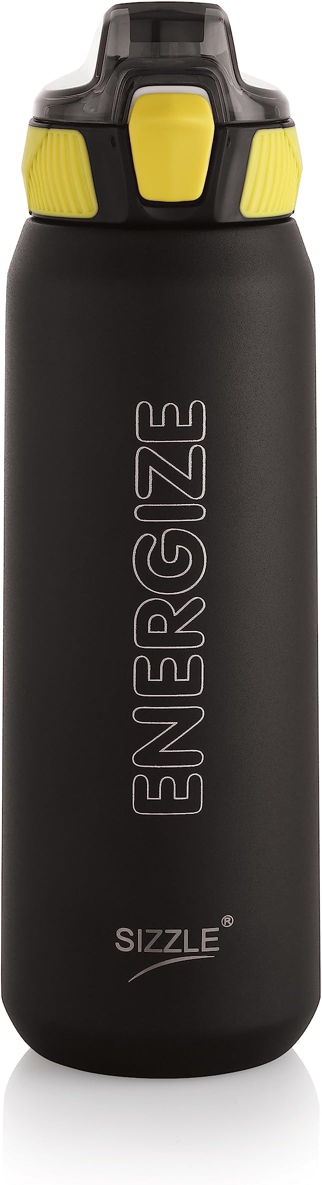 Sizzle Iris Vacuum Insulated Flask 800ml – Double Wall Stainless Steel Water Bottle with One-Hand Press Button | Keeps 12 Hours Hot 24 Hours Cold | Hot & Cold Sipper – Black, 1 Pc
