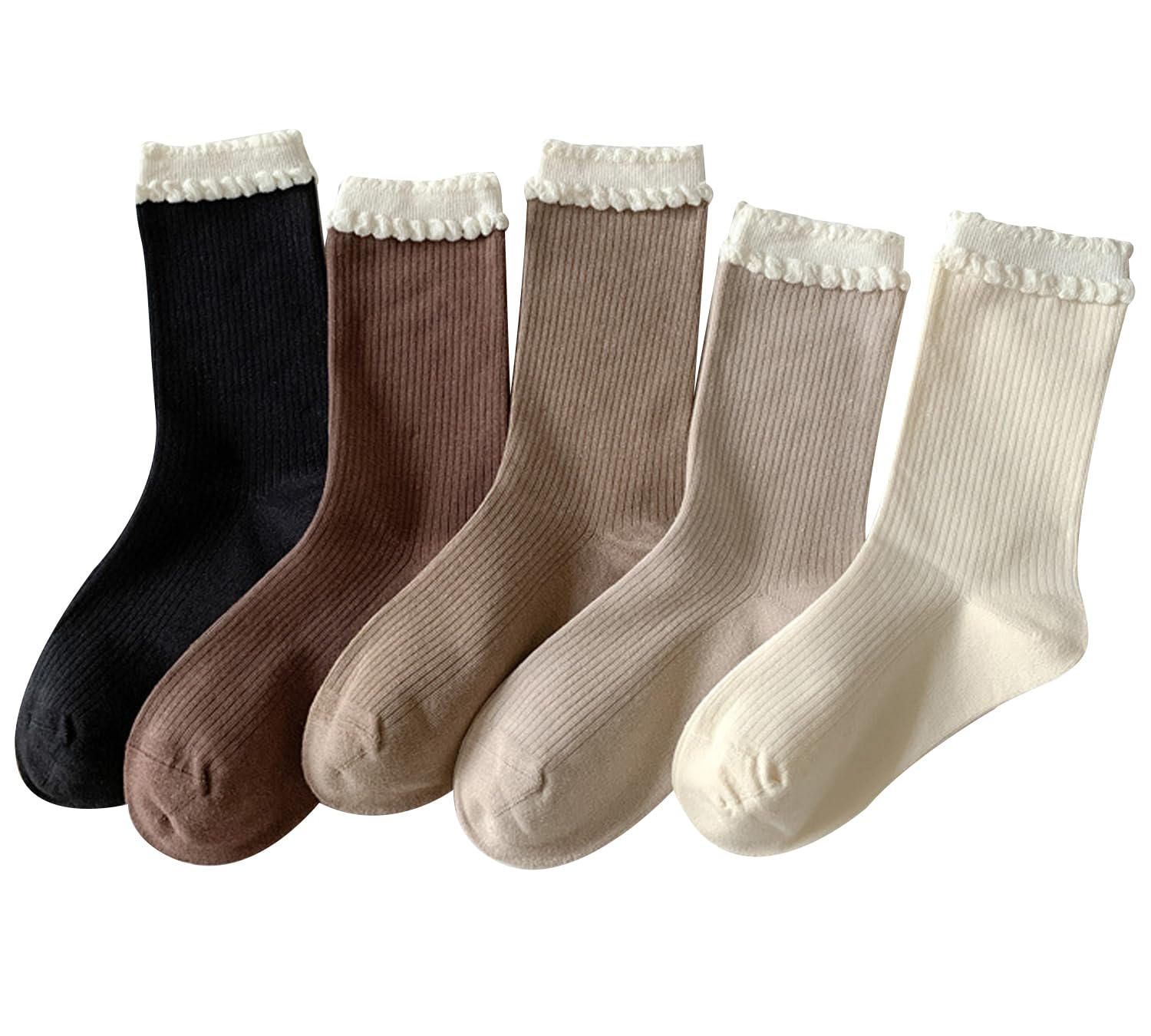 BonjourMrsMrWomen Crew Socks Ruffle Heart Bow Cute Cotton Soft Frilly Casual Dress Socks Breathable Soft 5 Pairs for Girls