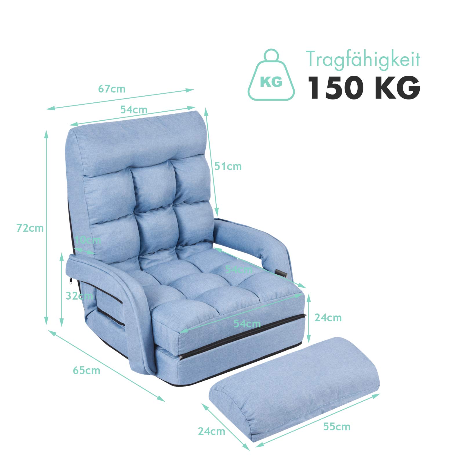 GOPLUS Sillón Convertible 18 Rejillas, Sofá Cama Plegable, Sillón Relax con Respaldo Ajustable en 5 Posiciones, Fácil Almacenaje, para Salón Oficina Dormitorio (Azul)