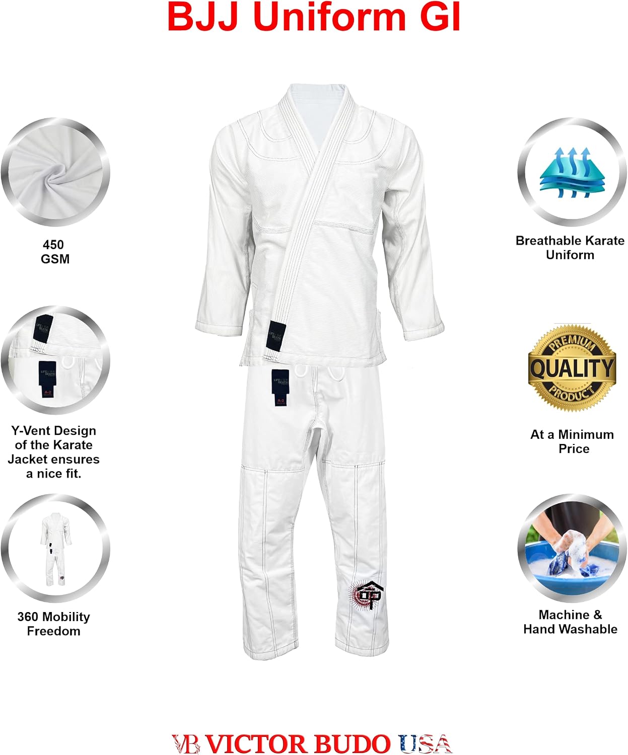 BJJ Gi For Men & Women Brazilian Jiu Jitsu Gi Preshrunk BJJ Uniform for Martial Arts Training - Size A0 - A5