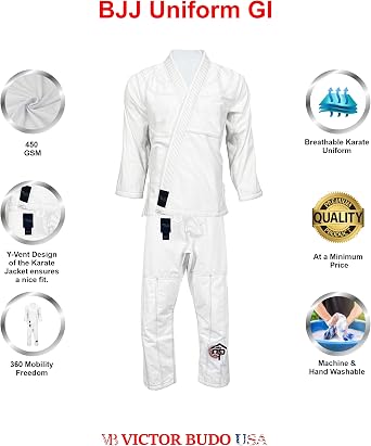 BJJ Gi For Men & Women Brazilian Jiu Jitsu Gi Preshrunk BJJ Uniform for Martial Arts Training - Size A0 - A5