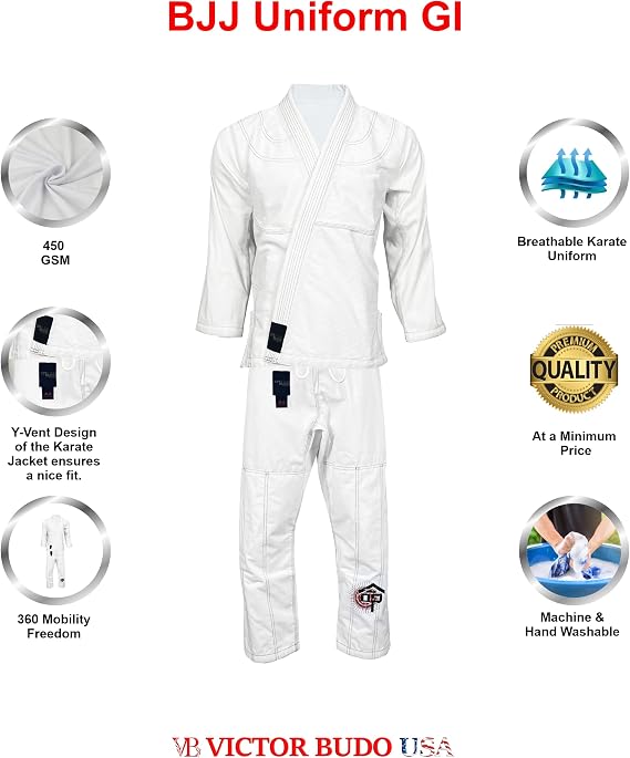 BJJ Gi For Men & Women Brazilian Jiu Jitsu Gi Preshrunk BJJ Uniform for Martial Arts Training - Size A0 - A5