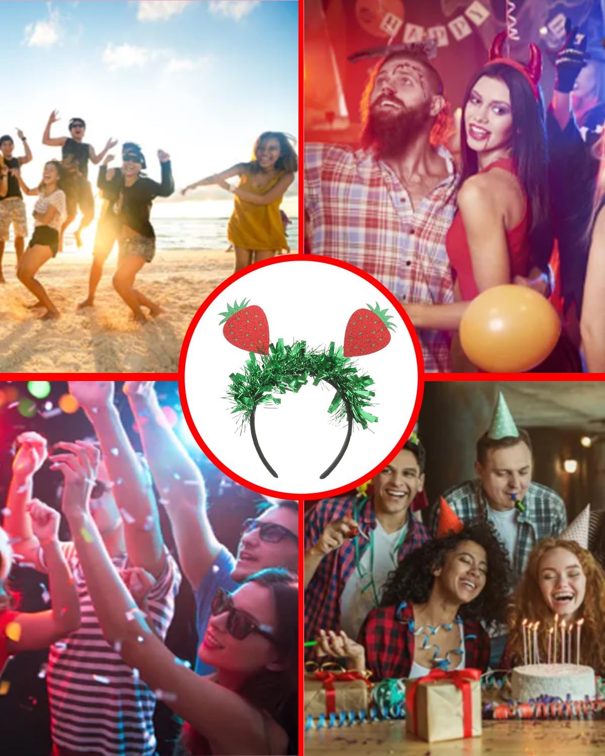 2 Pcs Strawberry Headbands with Glitter Tinsel Fruit Headband Halloween Headdress Party Head Boppers Hair Accessories Strawberry Costume