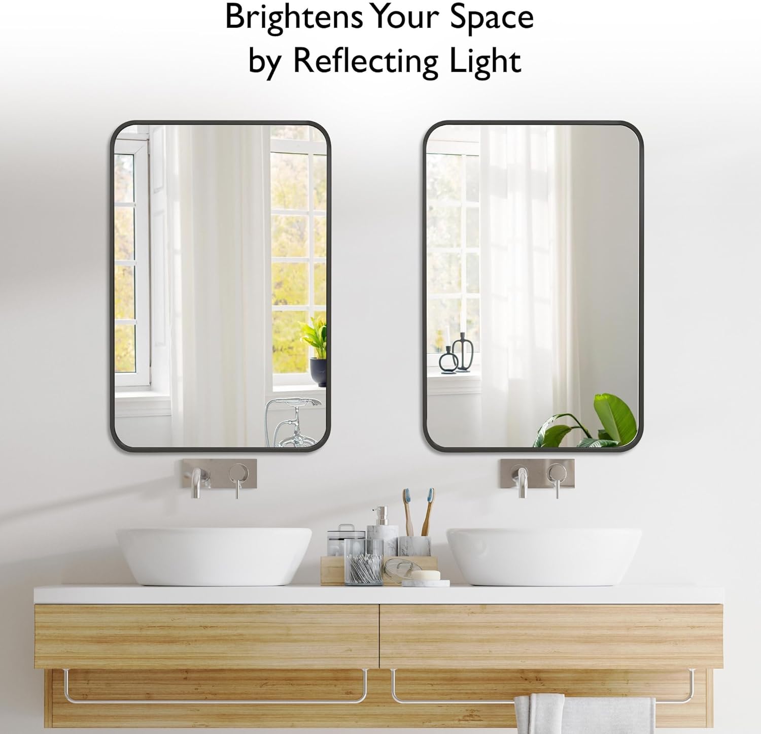 Design House Isla Rectangle Wall Accent Mirror, 30" H x 20" L, Modern Metal Framed, Living Room, Bedroom, Bathroom Vanity Mirror, Black, 596510-BLK