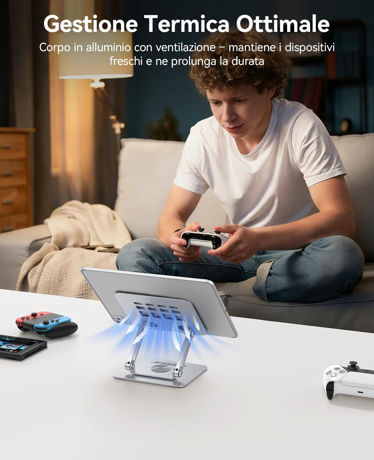 ORICO Supporto Tablet 360° Regolabile Pieghevole Ventilato per iPad Pro Air Mini Kindle Samsung Tablet 13" Argento