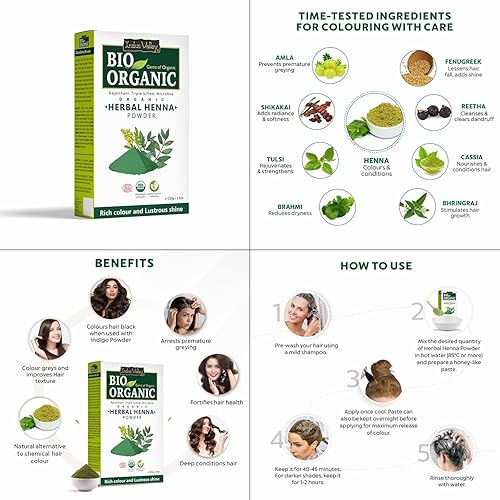 Miniatura 7 de INDUS VALLEY Polvo de henna bio orgánico a base de hierbas (3.53 oz), color de cabello de henna 100% puro, tinte para el cabello 100% natural, sin