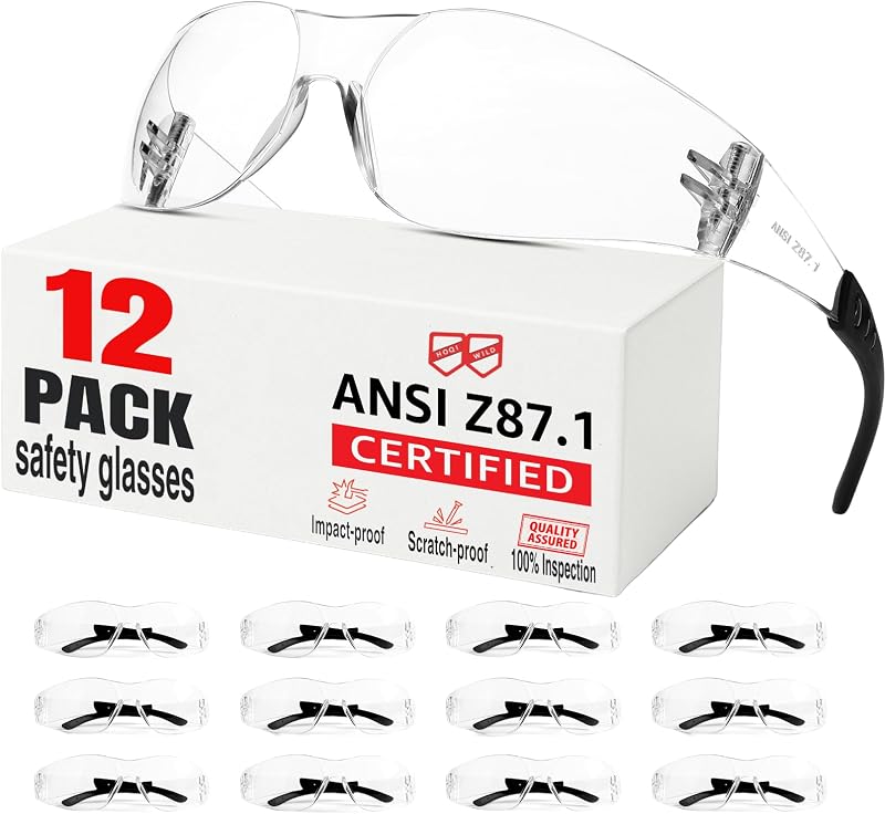 Safety Glasses Men Women 12 pack, Z87 Safety Glasses with Scratch&Impact-Resistant lens, clear safety glasses with Ansi Z87.1 certification for construction, lab, lawnwork,workshop