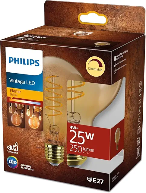Philips E27 LED Globe - 25W Gold Dimmable Filament Lamp - Energy Saving